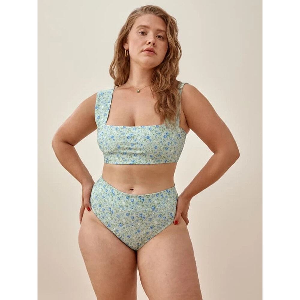 Reformation Two Piece Bikini Set - Citron Top & Kona  Bottom in Sprite - S/M